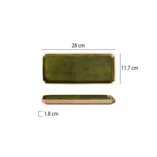 綠苔枯山水日式長方盤 | 長 28~33.4 cm 陶瓷 長方平盤