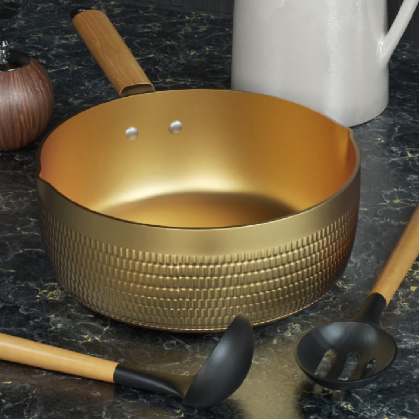 木柄捶紋雪平鍋 | 金銀黑 | 18~20 鋁合金 鍋