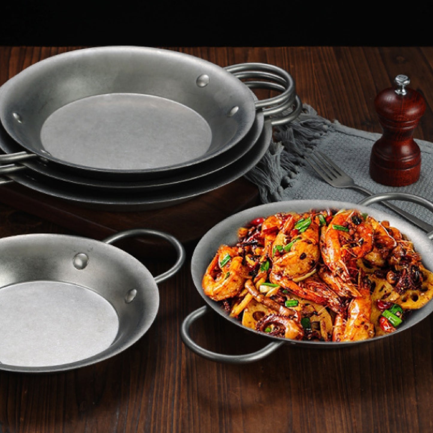 復古雪花不鏽鋼雙耳海鮮鍋 | 金銀 | 20.5~28.5 cm  不鏽鋼 鍋