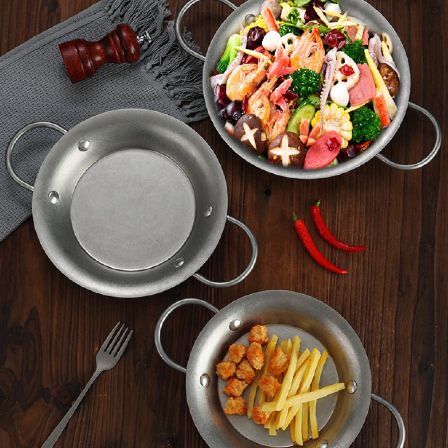 復古雪花不鏽鋼雙耳海鮮鍋 | 金銀 | 20.5~28.5 cm  不鏽鋼 鍋