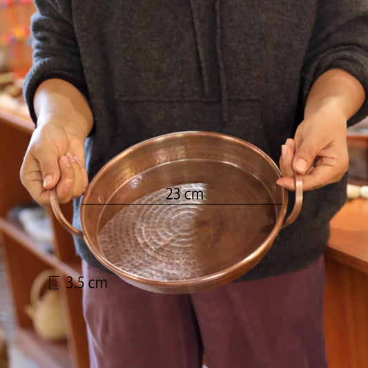 手工捶紋紅銅雙耳圓平盤 | 2色 | 口徑 23~38 cm 紅銅 圓平盤