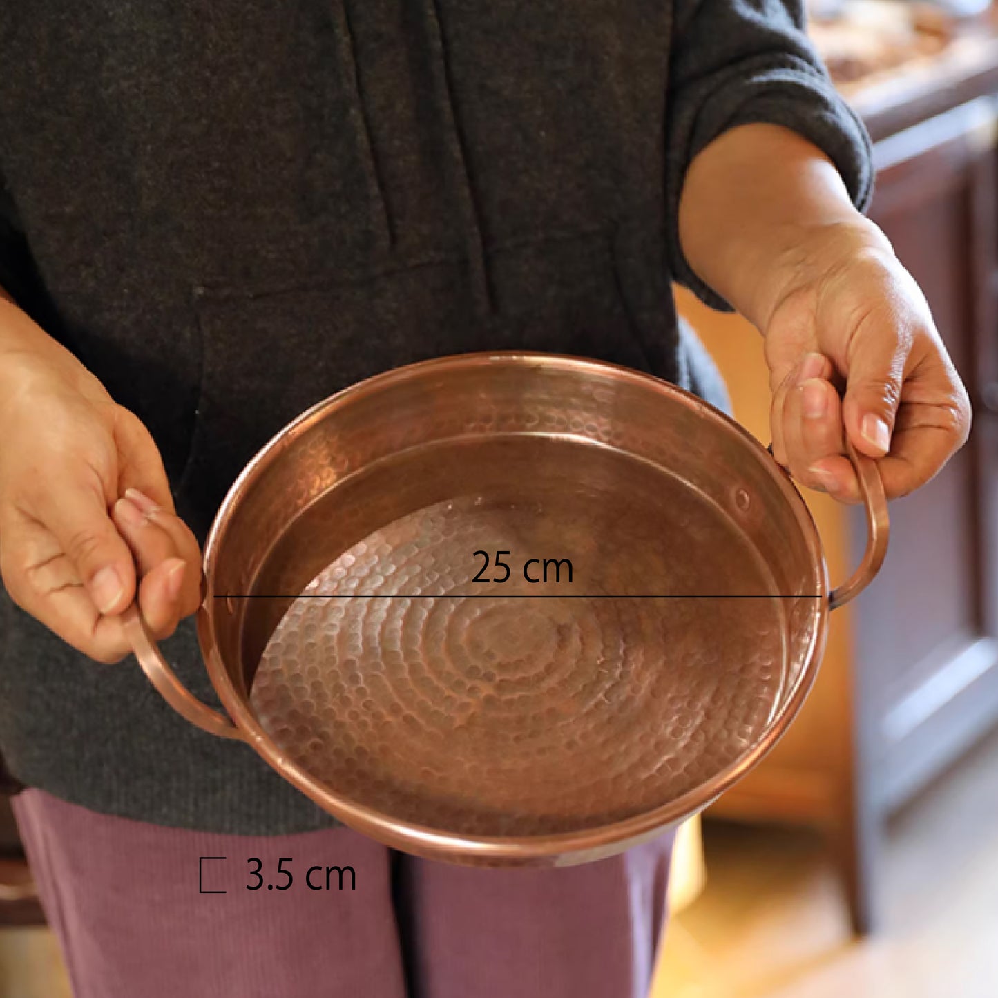 手工捶紋紅銅雙耳圓平盤 | 2色 | 口徑 23~38 cm 紅銅 圓平盤