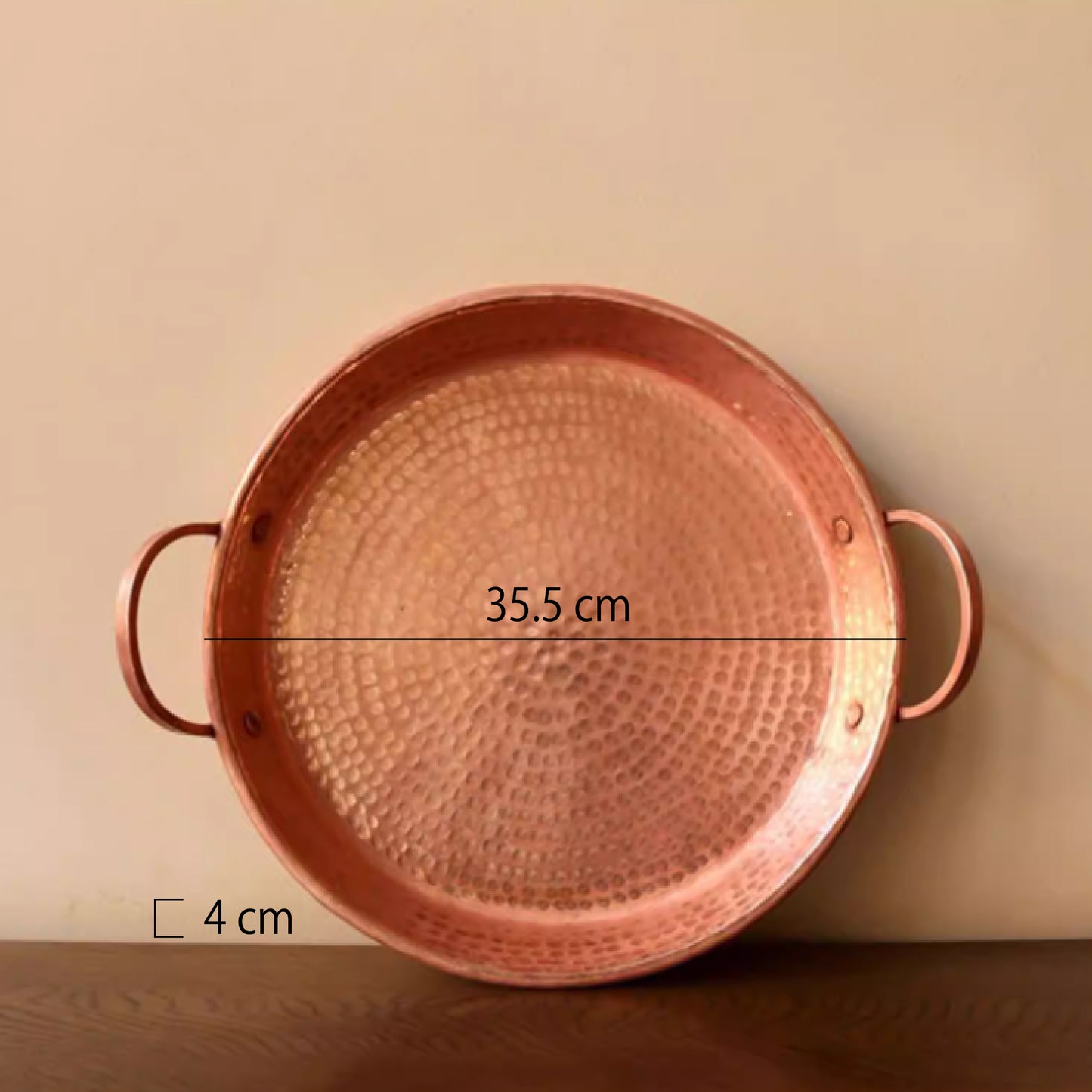 手工捶紋紅銅雙耳圓平盤 | 2色 | 口徑 23~38 cm 紅銅 圓平盤