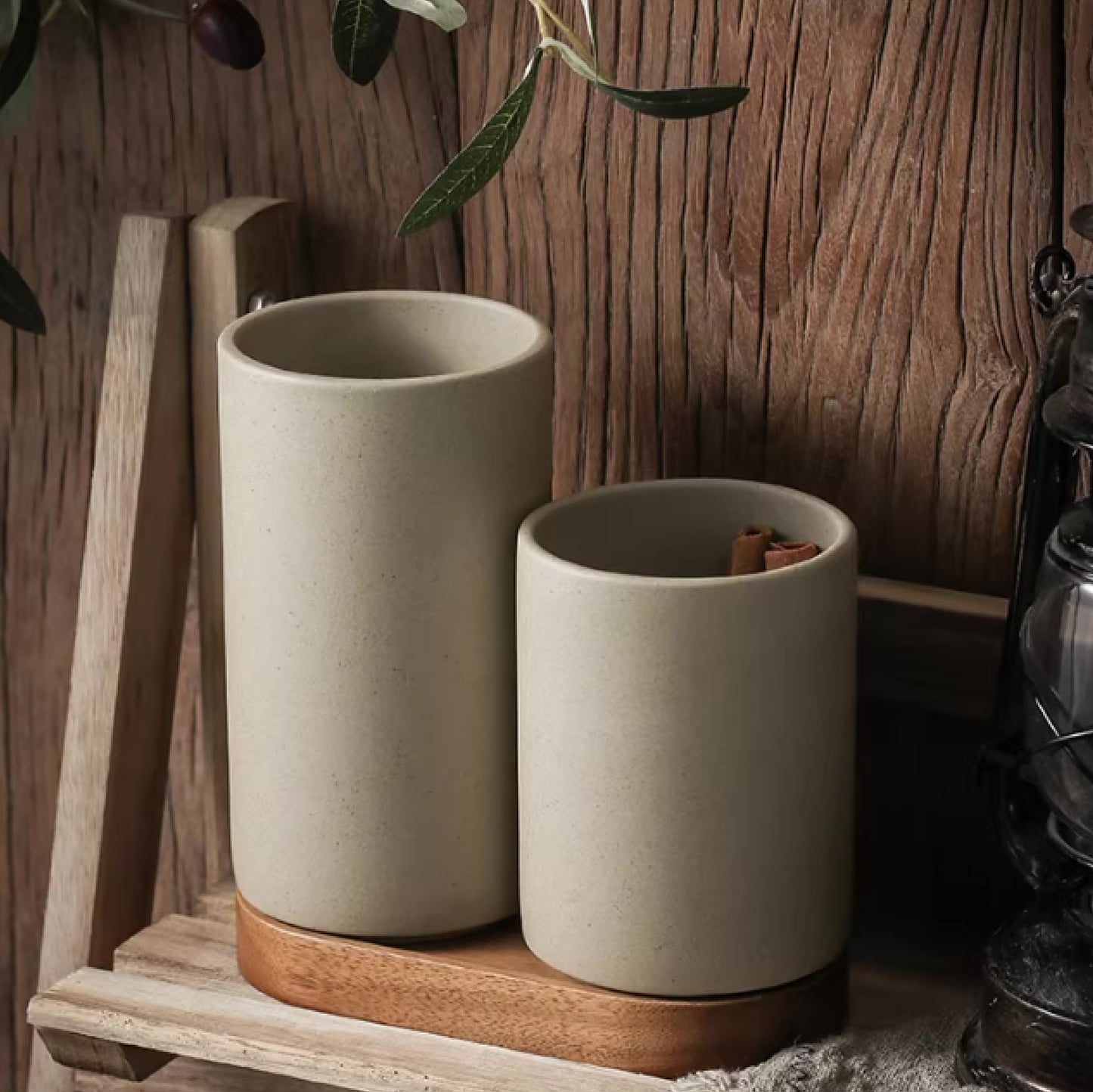 密封竹木蓋自然風陶瓷收納罐(有蓋) | 直徑9 cm 陶瓷 密封收納罐