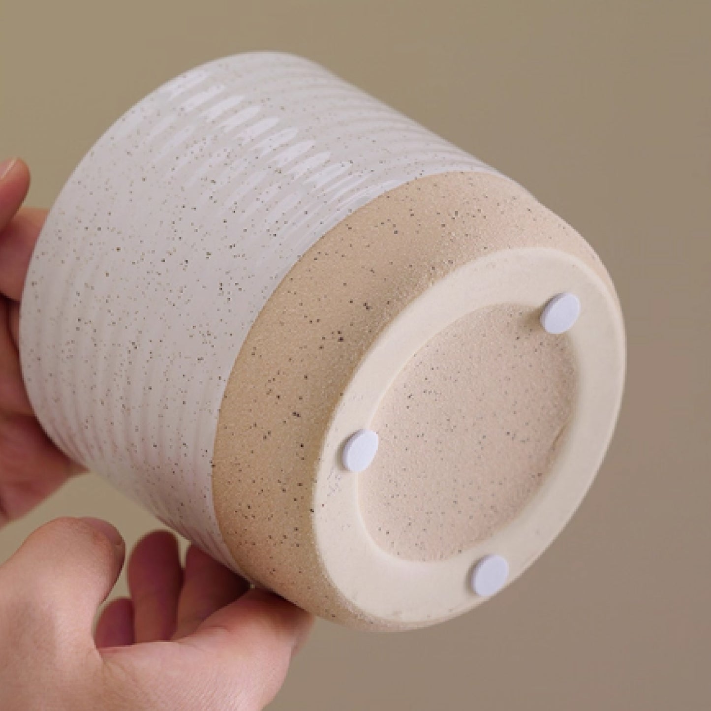 陶瓷粗陶底芝麻白橫紋收納罐(無蓋) | 直徑11 cm 陶瓷 收納罐