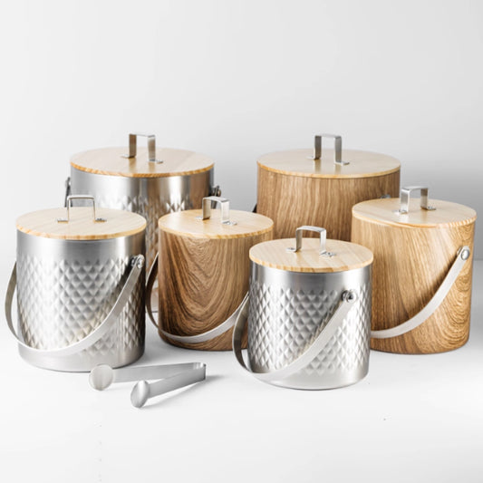 雙層不鏽鋼密封冰桶 | 菱格紋/木紋 | 1.4~3L 不鏽鋼 冰桶