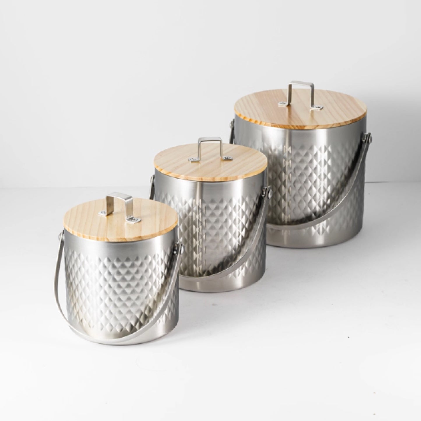 雙層不鏽鋼密封冰桶 | 菱格紋/木紋 | 1.4~3L 不鏽鋼 冰桶