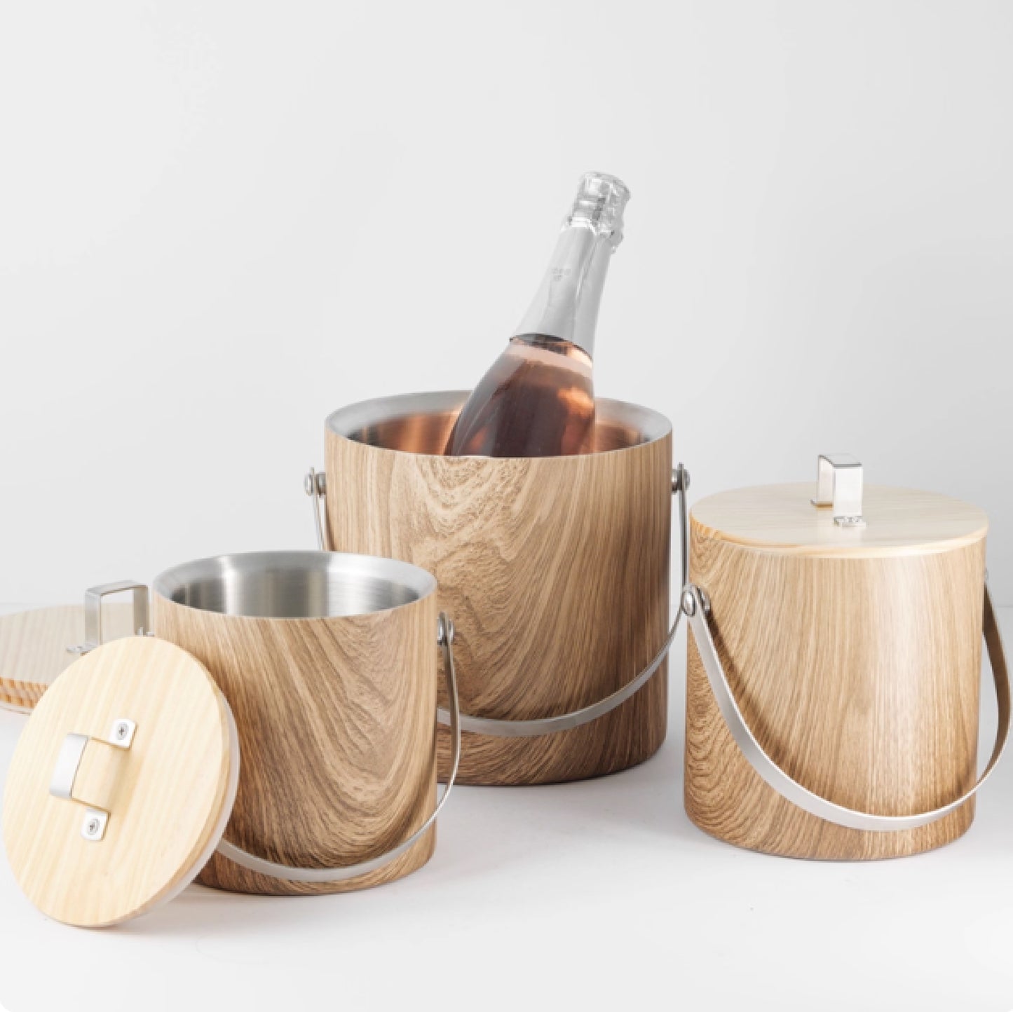 雙層不鏽鋼密封冰桶 | 菱格紋/木紋 | 1.4~3L 不鏽鋼 冰桶