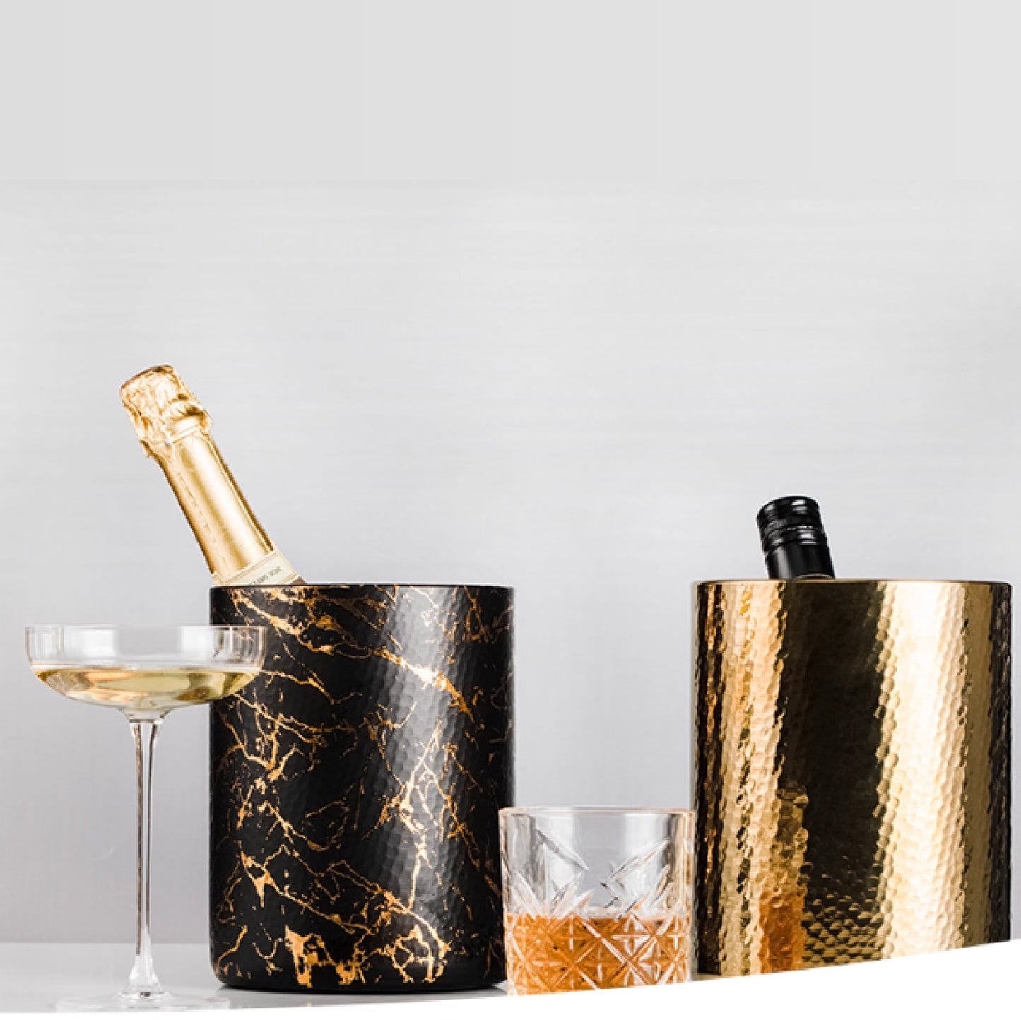不鏽鋼魚鱗紋香檳桶 | 金銀黑 | 口徑15 cm 不鏽鋼 冰桶