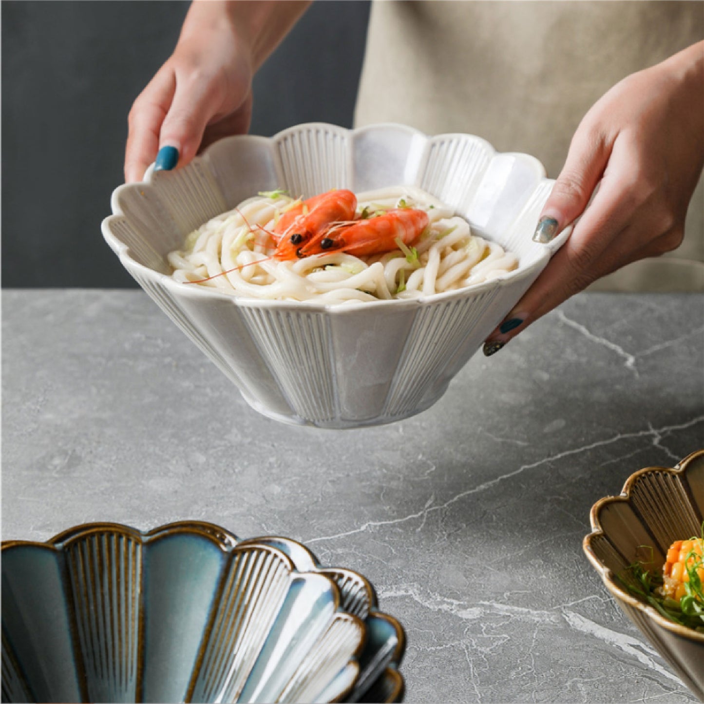 窯變釉碗 | 白韻 | 18.5 cm 陶瓷 中花型喇叭碗