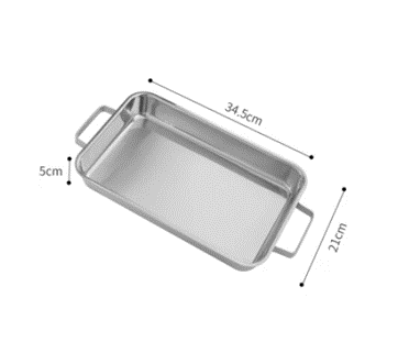 雙耳亮面烤盤 | 銀 | 34.5 cm 不鏽鋼  小方盤